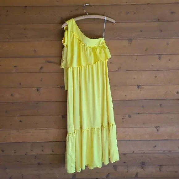 Asos Dress Victoria Y.A.S Butter Yellow One Shoulder Bow S Bridesmaid Flowy - Picture 3 of 5